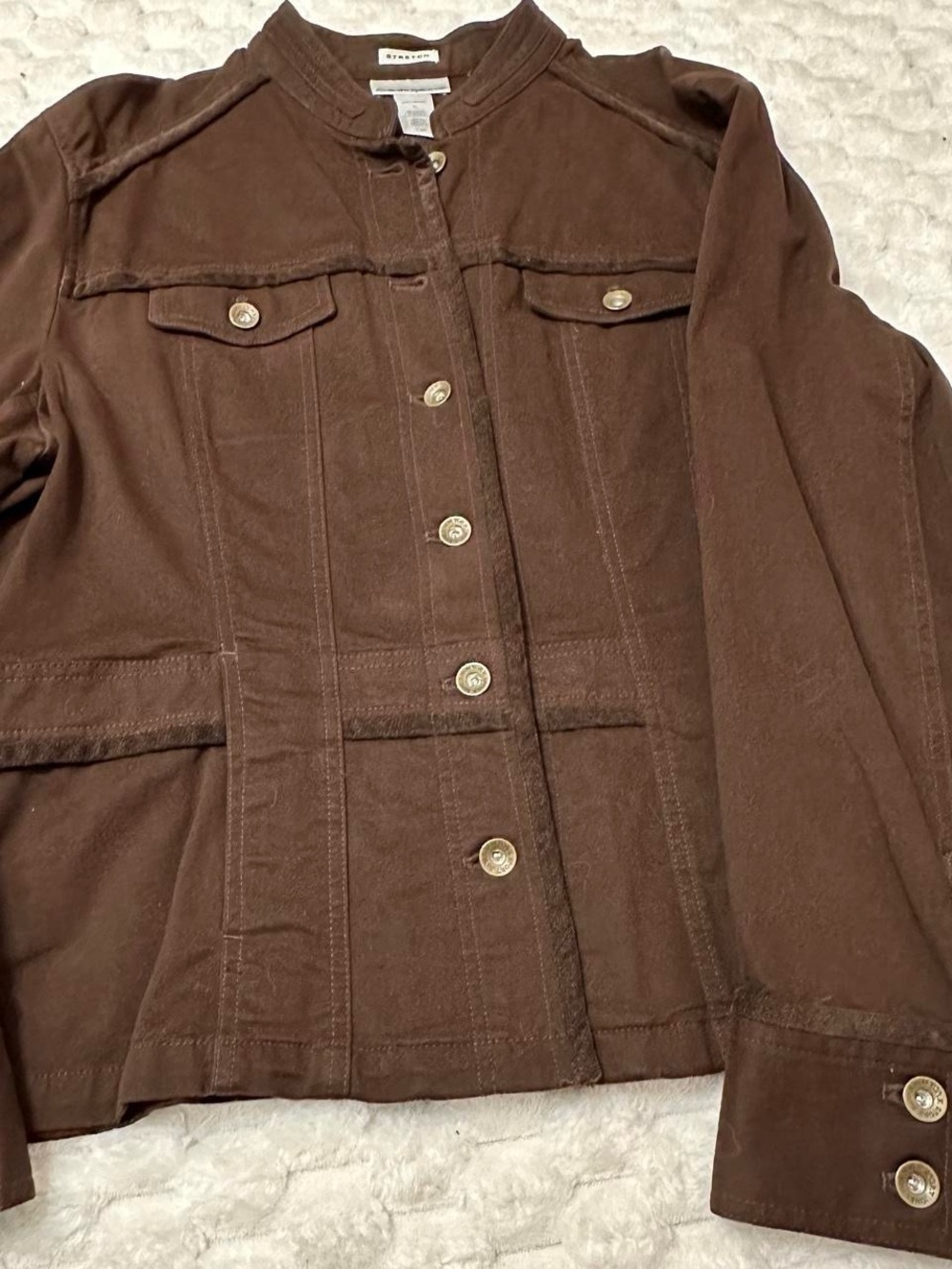 Jones New York Sport Stretch Utility Jacket in Brown XL Velvet trim